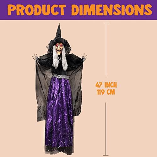 47-Inch Light-Up Talking Halloween Witch Decor Outdoor Indoor Haunted House Animatronics