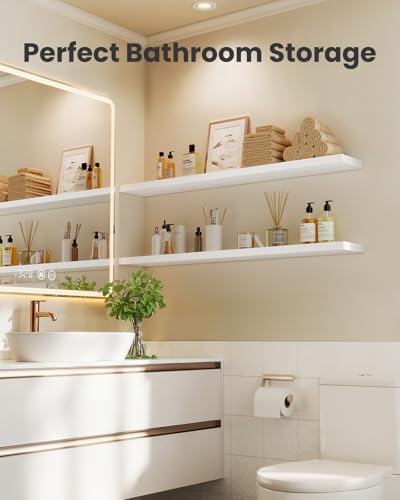Amada 35.4 Inch White Floating Wall Shelves Set of 3 for Decor & Storage