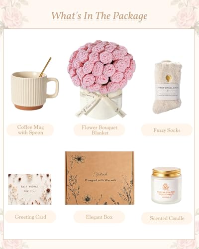 Pink Get Well Gifts for Women After Surgery - Care Package with Blanket & Self-Care Items