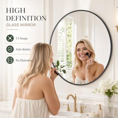 36 Inch Black Round Bathroom Mirror with Metal Frame - Wall Mounted Vanity Mirror Variation of THIS listing