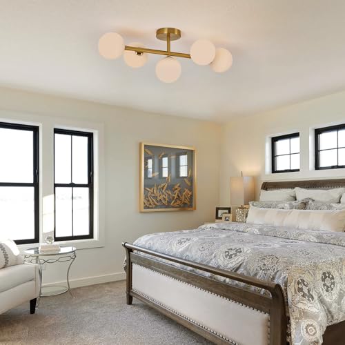 Feasey Gold Milk Glass Bathroom Vanity Light Fixtures, 5-Light Wall Sconce