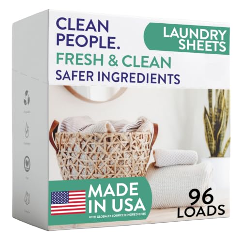 The Clean People Fresh Scent Laundry Detergent Sheets 96 Count - Hypoallergenic, Eco-Friendly, Ultra-Concentrated, Recyclable Packaging