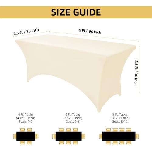 ZarzaaSik 6-Pack 8ft Spandex Table Covers for Rectangle Folding Tables - Washable Elastic Tablecloth - Ultimate Fitted Table Protector for Birthday Parties, Trade Shows, Banquet