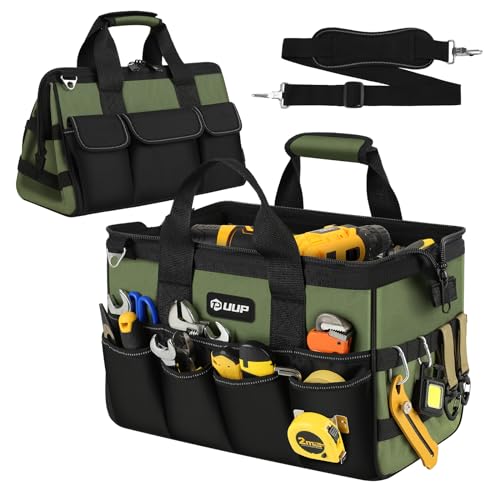 Green 15.5-Inch Heavy Duty Tool Bag with 16 Pockets & Adjustable Shoulder Strap