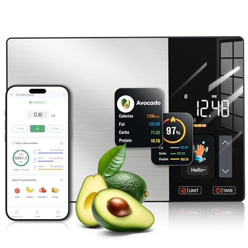 KUAIVO Black Food Scale with Nutritional Calculator, TFT Display, 23 Nutrients