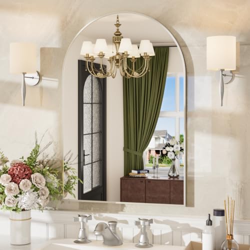 Umzodo 30x36 Arched Bathroom Vanity Mirror with Brushed Nickel Aluminum Frame - Horizontal/Vertical Mount