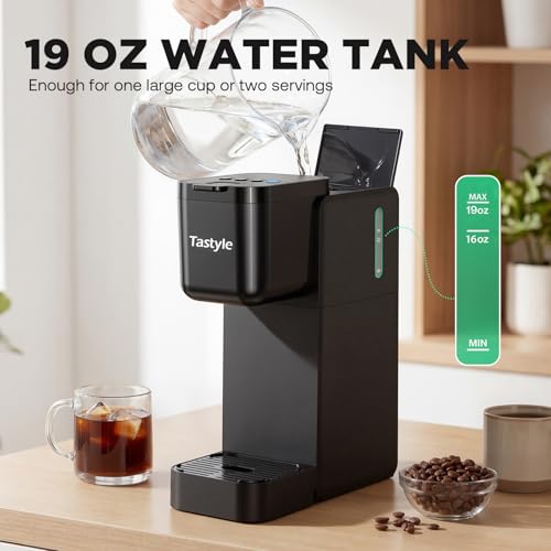 Tastyle Classic Black Single Serve Coffee Maker with 16 Oz Brew & Ice Function