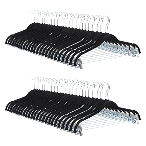Amazon Basics Velvet Non-Slip Skirt Hangers with Clips, Pack of 50, Black/Silver