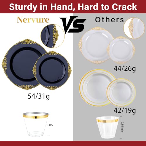 Nervure Navy Blue & Gold 350-Piece Disposable Dinnerware Set for 50 Guests