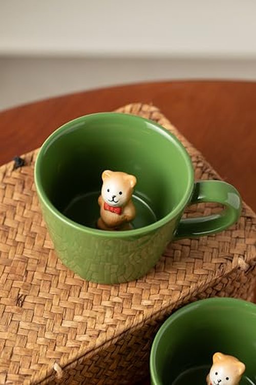 DIHOclub Panda Ceramic Cup Hidden 3D Animal Inside Mug,Cute Cartoon Handmade Figurine Mugs,Holiday and Birthday Gift for Coffee & Tea Lovers,12 OZ (Blue)
