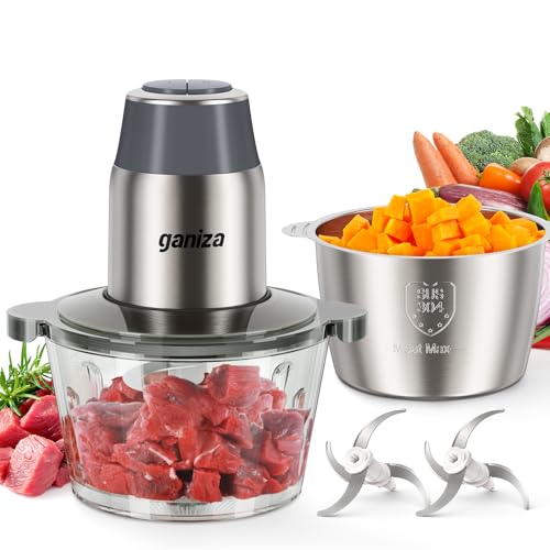 Ganiza Food Processor with 2 Bowls - Grey, 450W Meat & Vegetable Chopper