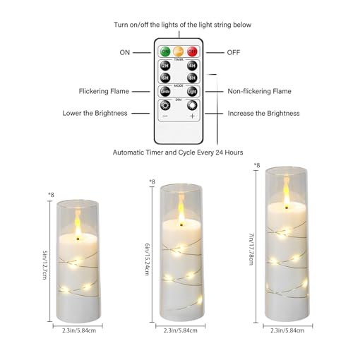 White Flickering Flameless LED Candle Set with Star String - Remote Controlled, Battery Operated, 24 Pieces