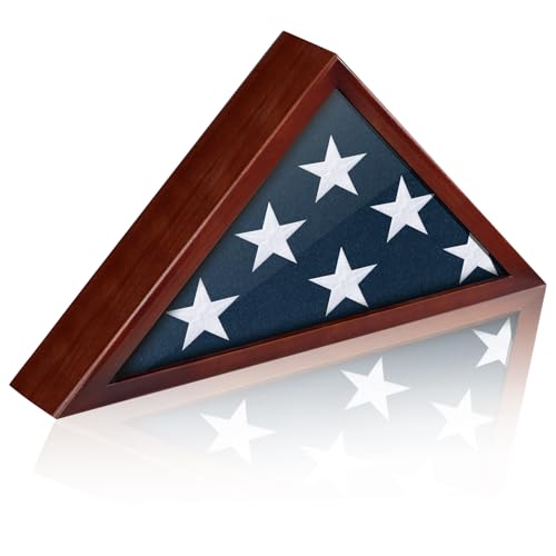 DANF FLAG 5x9.5 Red Burial Flag Display Case Glass Front Wood Memorial