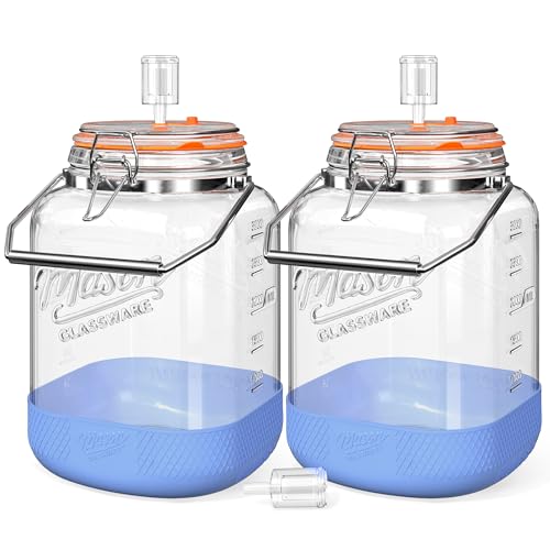 Folinstall 1 Gallon Fermentation Jar Set with Handles & Airlocks – 2 Pack for Mead, Wine, Sourdough