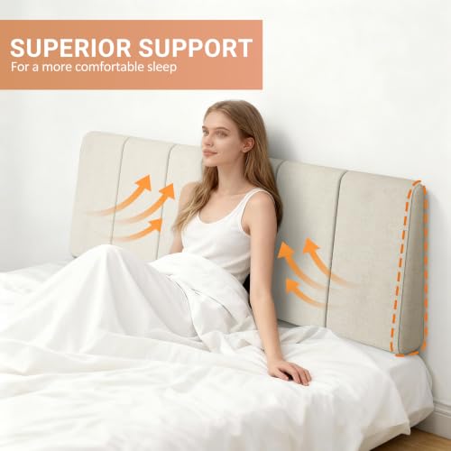 Full Size Headboard Beige - No Assembly Required, Compatible with Most Bed Frames