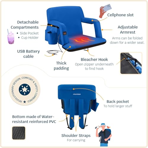 Alpcour Heated Reclining Stadium Seat for Bleachers – Wide Bleacher