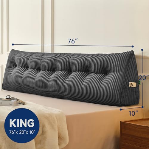 Z-hom Large King Size Headboard Pillow No Roll Wedge Bed Support Grey