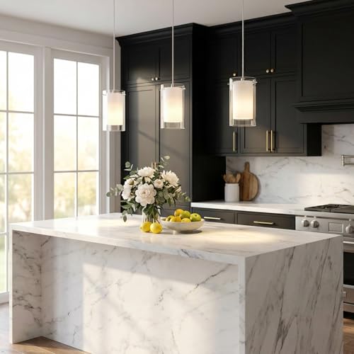 White 3-Pack Pendant Lights for Kitchen Island Adjustable Height Brushed Nickel