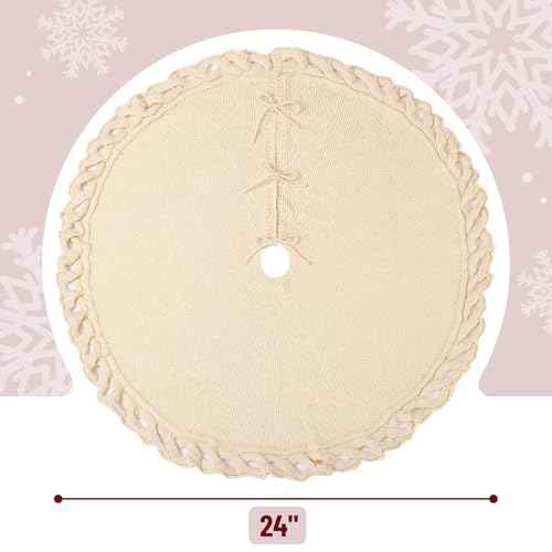Mr. Pen- Christmas Tree Skirt 24 inches, Cream Knitted Christmas Skirt Tree, Xmas Tree Skirt, Christmas Skirts for Xmas Trees, Skirt for Christmas Tree, Small Tree Skirt Small, 24 Inch Tree Skirt