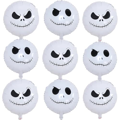 Halloween Skull Balloons Set, 18 Inch White Smiley Face Skull Mylar Foil Balloons Kit for Kids Horror Before Day of the Dead Trick or Treat Christmas Party Decorations Supplies