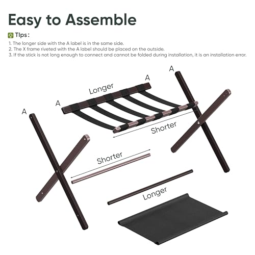 Smart FENDEE 2 Pack Brown Bamboo Folding Luggage Racks with Storage Shelf