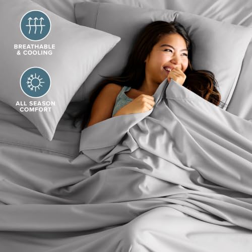 Bare Home Queen Light Grey Ultra-Soft Sheet Set with 4 Pillowcases