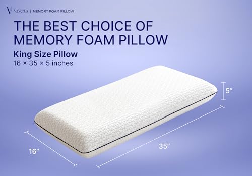 Vaverto King Size Memory Foam Pillow Pack of 2 - Firm, Orthopedic Support, Cooling Gel, White