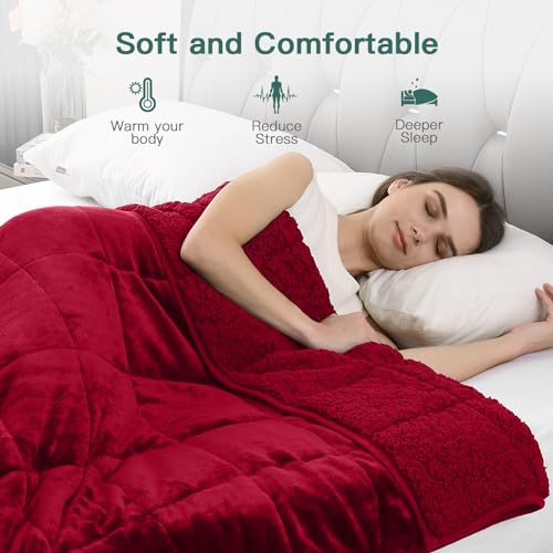 Lofus Burgundy Weighted Blanket Queen Size 60" x 80" 15 lbs for Adults