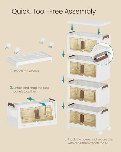 White SONGMICS 26QT Stackable Storage Bins with Lid - 4-Tier Foldable Organizer