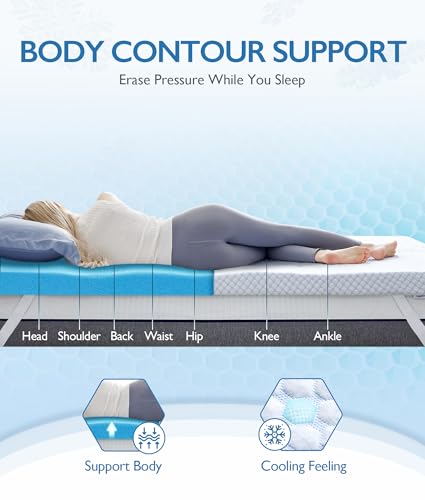Cooling Memory Foam Mattress Topper Queen 2 Inch Pressure Relief Bed Pad