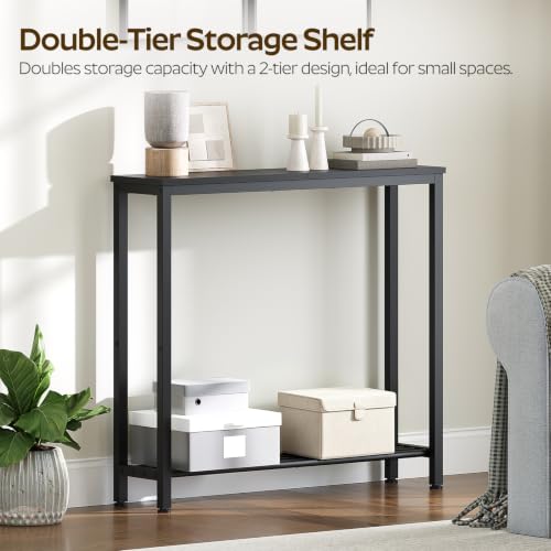YATINEY Black Narrow Console Table 29.5x29.5x7.9 Inch 2-Tier Entryway Sofa Table