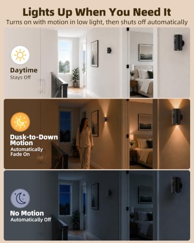 EZVALO Black Rechargeable Wireless Motion Sensor Wall Light - 2 Pack