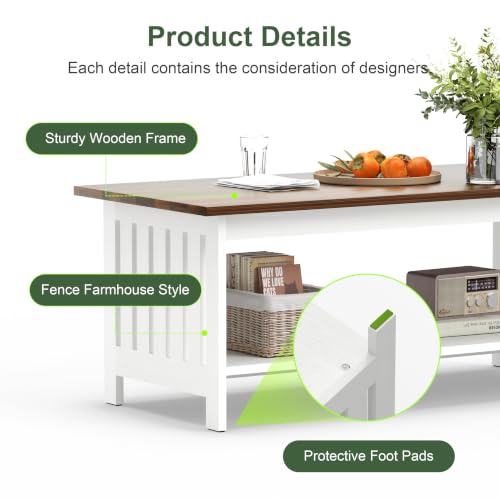 YOSHOOT Farmhouse Coffee Table - White, 21.7