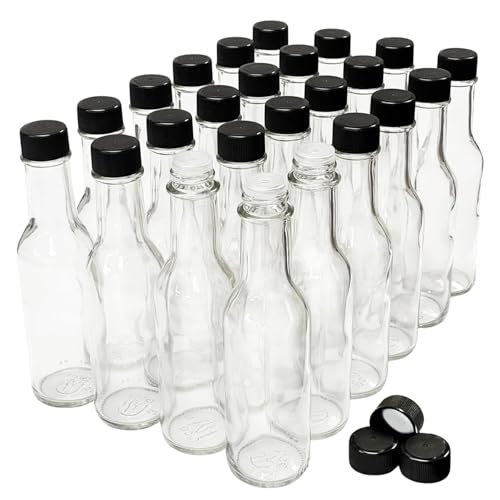 Nicebottles 5 Oz Hot Sauce Bottles, 48 Pack - Clear Glass with Caps & Drippers