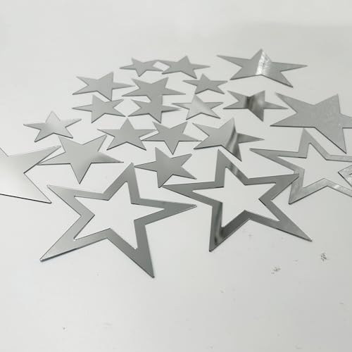 aooyaoo 26pcs Stars Acrylic Mirror Wall Stickers, 4 Sizes, Silver Stars, Stickers with Adhesive, Art Decal, 3D Wall Decorations for Baby Kids Bedroom Home DIY Decor