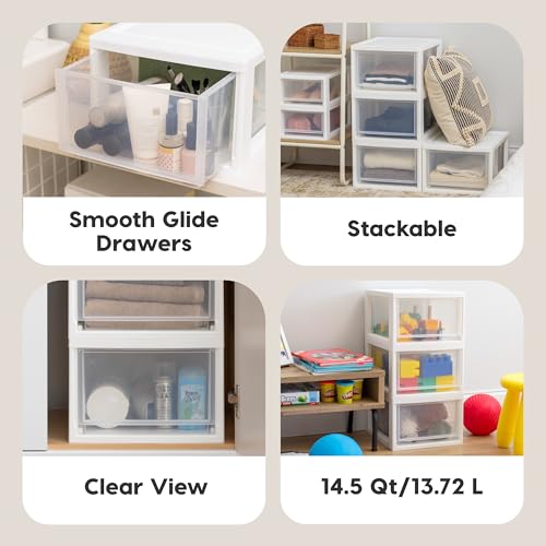 3 Pack Stackable Plastic Storage Drawers - 14 Qt. White Dorm & Home Organization