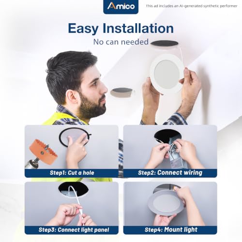 Amico 6 Pack 5 Inch Ultra-Thin LED Recessed Ceiling Lights - Dimmable, 5 Color Temp