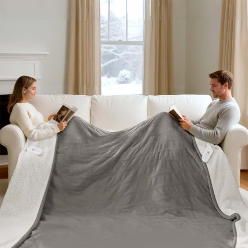 King Size Electric Blanket with Dual Control Grey 100x90 Inches - FVERWAG