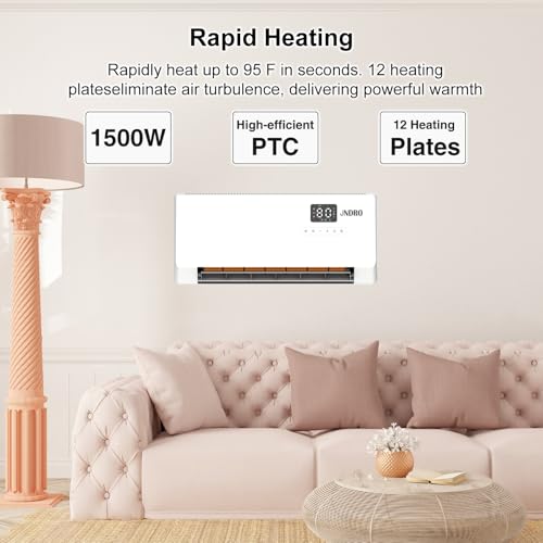 JNDRO 24-Inch Wall Mounted Electric Space Heater 1500W with LED Display & Remote