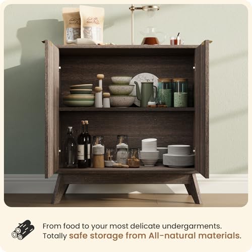Modern Walnut Fluted Sideboard Buffet Cabinet - 29 Inch Variation