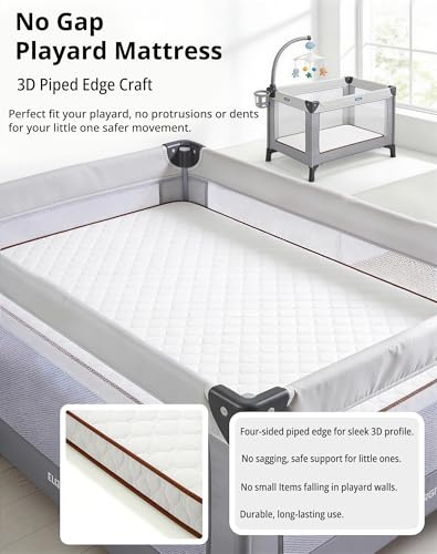 White Pack and Play Mattress Pad 38x26 Inch, 1.5 Inch Thick Baby Playpen Mattress