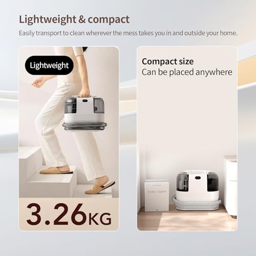 Portable Handheld Carpet Cleaner with Shampooer - Ivory, 18Kpa Suction