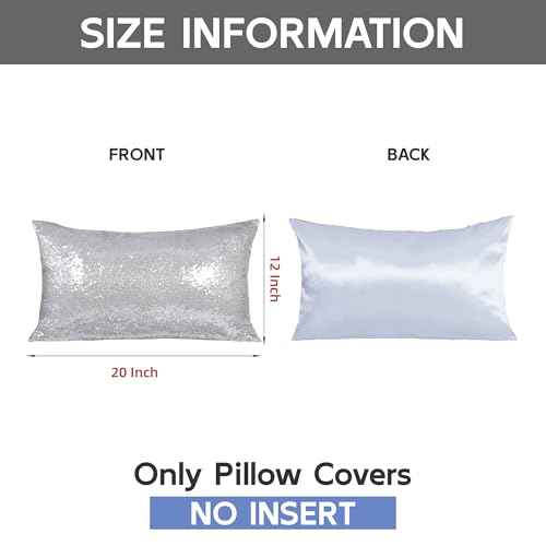 Poise3EHome 12x20inches Silver Throw Pillow Covers Sequin Decorative Pillow Cases for Couch, Bed, Living Room, Christmas (Silver, 1PCS)
