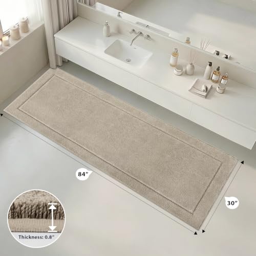 Non-Slip Bathroom Rug 30x84 Inches - Beige, Soft, Absorbent, Machine Washable