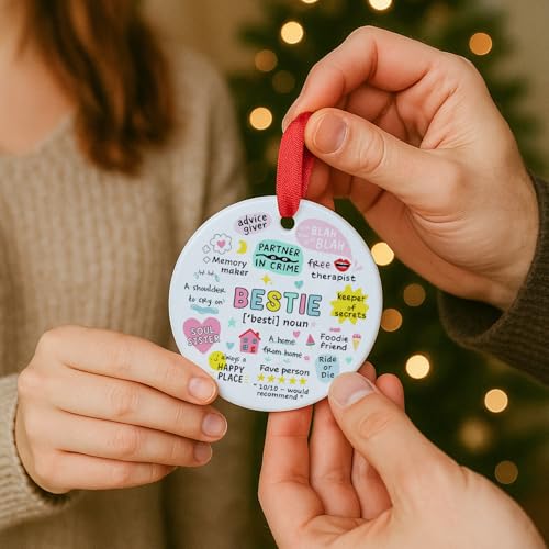 Bestie Christmas Ornament with Definition - Friendship Gift for Women, BFF, Soul Sister, Work Bestie, Funny Keepsake, Best Canvas Wall Art, Variation: Bestie