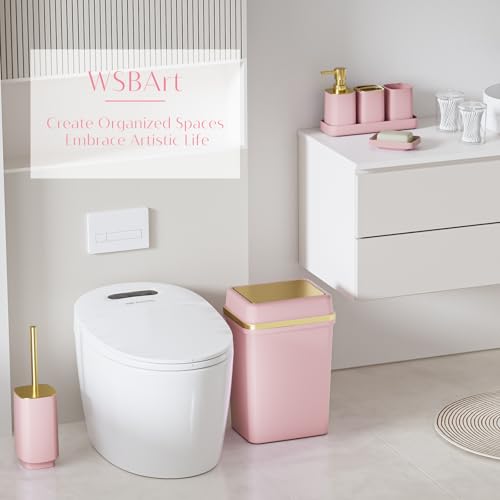 WSBArt Pink Bathroom Set with 4-Gallon Swing-Top Trash Can - 9-Piece Bathroom Accessories, Pink Bath Decor - Variation: Pink Swing-Top / Bath Set