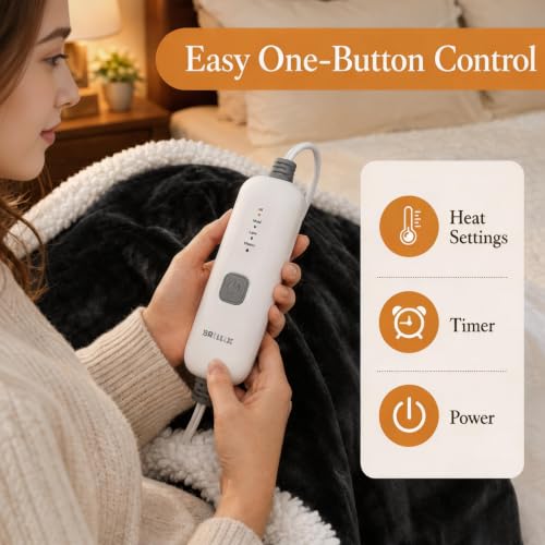 Electric Heated Blanket 72"×84", 4 Heating Levels & 10H Auto-Off