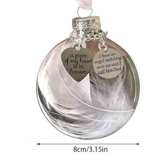 Dad Memorial Ornaments Christmas Clear Feather Ball ? A Piece of My Heart is in Heaven, Sympathy Gift for Loss of Loved One (Dad)