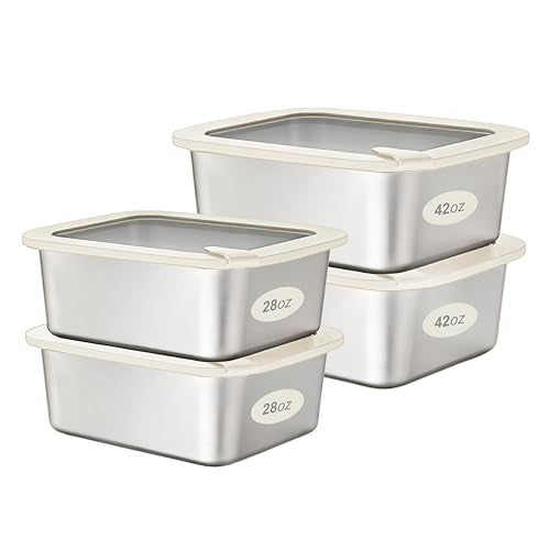Urban Green 4-Pack Stainless Steel Food Containers with Glass Lids - Leakproof, Microwave Safe, BPA-Free, Silver-White Set