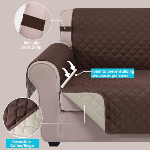 U-NICE HOME 91'' Large 4-Seater Couch Cover Beige & Coffee - Reversible Sofa Protector